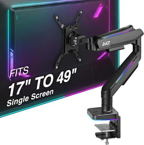 Vista 10 de AVLT RGB Lights Dual 17"-43" Gaming Monitor Arm Soporte de escritorio, se adapta a dos pantallas planas/curvas/ultraanchas de hasta 44 libras