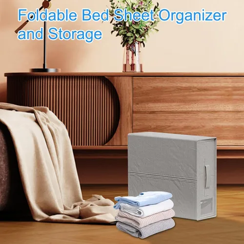 Vista 9 de Organizador plegable de almacenamiento de ropa de cama, organizador de sábanas, caja de almacenamiento de tela Oxford 600D para ropa de cama, toalla