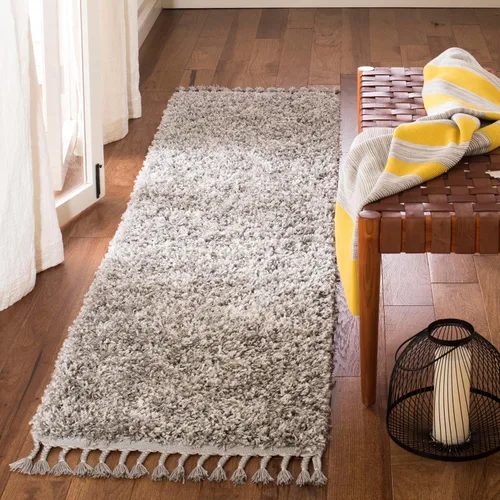 Vista 15 de SAFAVIEH Pro Luxe Shag Collection - Alfombra de pasillo, 2 pies 6 pulgadas x 6 pies, color crema y azul, diseño de borlas bohemias, no desprende