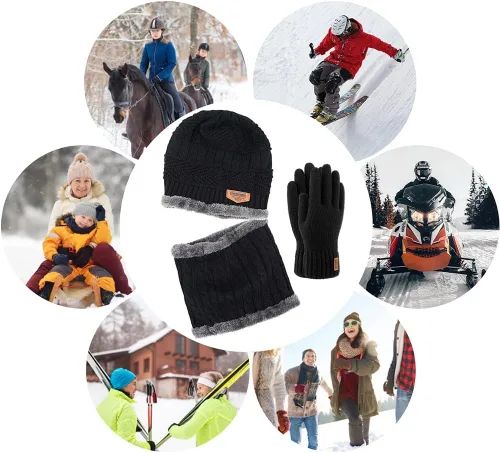 Vista 5 de Conjunto de gorro y bufanda de invierno cálido para hombre y mujer, azul (06 Blue)