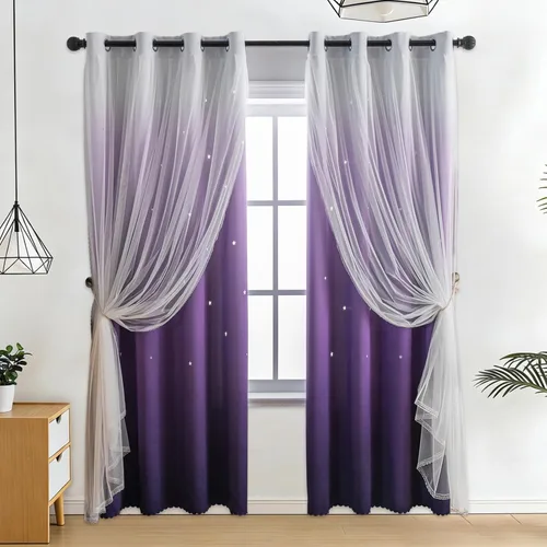 Vista 41 de Anytime - Cortinas para dormitorio de niñas con estrella hueca, cortinas opacas para habitación de niños, cortinas largas para oscurecer