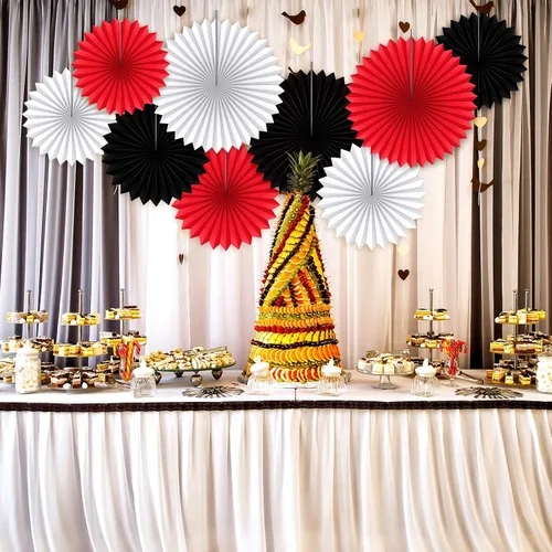 Vista 4 de Outus 9 abanicos de papel para colgar en fiestas, guirnaldas de papel decorativas redondas para cabina de fotos, decoración para carnaval