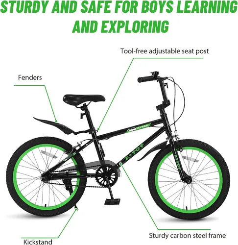 Vista 7 de Bicicleta infantil de 20 pulgadas para niños de 7 a 12 años, estilo BMX, bicicletas ligeras para niños, bicicletas para niños con frenos delanteros