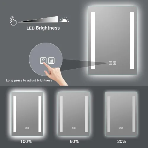 Vista 4 de Espejo de tocador de baño con luz LED de 32 x 24 pulgadas, frontal y retroiluminado, montado en la pared, interruptor táctil, regulable, luz de 3