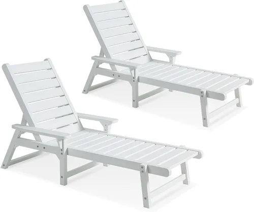 Vista 16 de Chaise Lounge, madera de polietileno, silla de salón al aire libre con respaldo ajustable, resistente a la intemperie, impermeable, a prueba