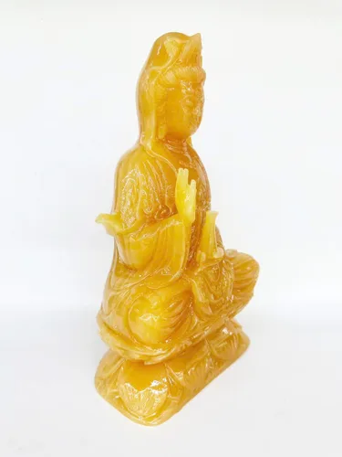 Vista 4 de Guan Yin - Estatua tallada en mármol de ónix amarillo, estatua de Quan Yin, estatua de Kwan Yin, estatua de Kuan Yin, decoración del hogar (11.8)