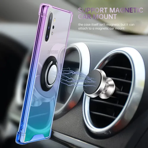 Vista 5 de Serie de soportes de anillo diseñada para Samsung Galaxy Note 10 Plus, cubierta protectora transparente compatible con soporte magnético