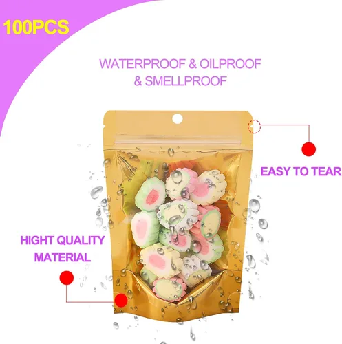 Vista 5 de Paquete de 100 bolsas a prueba de olores con ventana frontal transparente, 4 x 6 pulgadas, bolsas resellables de almacenamiento de alimentos, bolsas