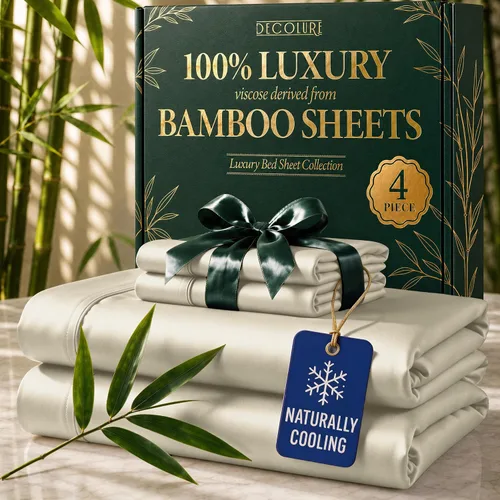 Vista 31 de DECOLURE Sábanas de Viscosa 100% Derivada de Bambú Tamaño Full - Juego de Sábanas de Lujo de 6 Piezas Naturalmente Refrescantes, Ultra Suaves Negro