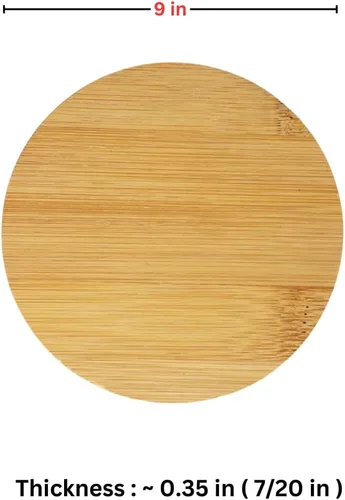 Vista 2 de Juego de 12 tablas de cortar de bambú a granel – Tabla de madera redonda reversible de 9 pulgadas, bandeja de servir, mantel individual, plato