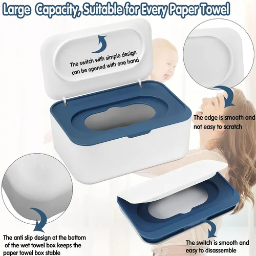 Vista 3 de NOVWANG Dispensador de toallitas con tapa, mantiene las toallitas frescas, contenedor de toallitas recargables con diseño de sellado, caja