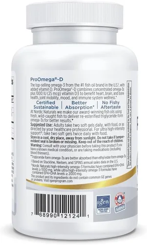Vista 6 de Nordic Naturals proomega – D – Limón 60 ct. High-potency EPA & DHA fish oil plus vitamin D3 for brain, eye, heart & immune health. 1280 mg omega-3