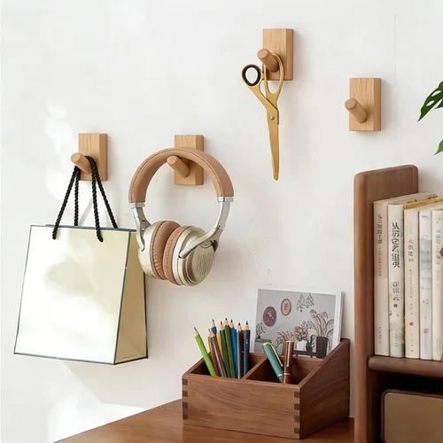 Vista 3 de HomeDo Paquete de 4 Ganchos Adhesivos de Pared Perchero para Sombreros, Ganchos de Madera para Abrigos Montados en la Pared, Ganchos Decorativos