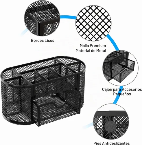 Vista 4 de Organizador para escritorio EasyPAG, malla metálica, 9 compartimentos, gavetas para escritorios con bandeja, Negro