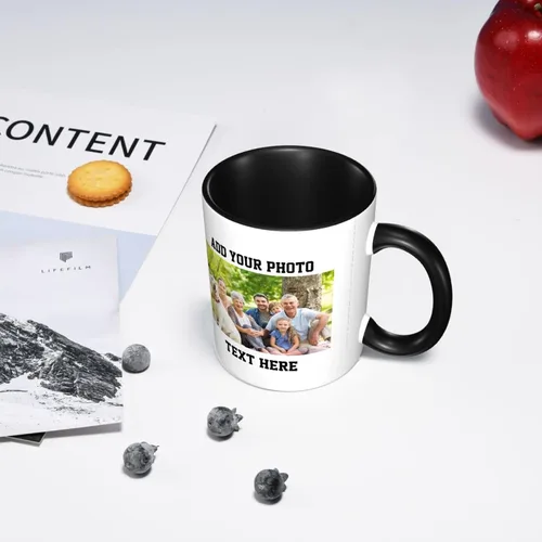 Vista 8 de Tazas de café con foto personalizada, taza personalizada con texto fotográfico, haz tu propia taza, taza de café con acento de cerámica, taza Negro