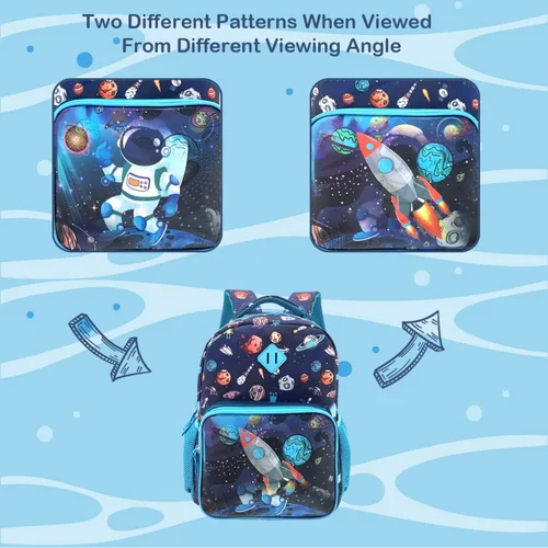 Vista 3 de HAPPYSUNNY Mochila para niños de 15 pulgadas para niñas y niños, mochila escolar para niños de 3 a 5 años, regalo de Navidad, Galaxy 15', Mochilas