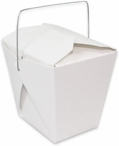 Vista 2 de Caja de papel asiático chino blanco para llevar con mango de alambre, resistente a fugas y grasa, apilable para llevar (10, 8 onzas)