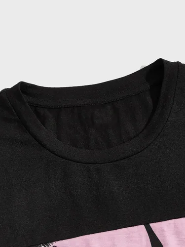 Vista 4 de SOLY HUX Conjunto de 2 piezas para hombre con estampado gráfico de letras, camiseta de manga corta y pantalones cortos con cordón en la cintura