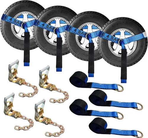 Vista 42 de Mega Cargo Control Correas de Amarre para Automóvil, Paquete de 4 Hebillas de Cola de Cadena de Trinquete G70, Estilo Lazo para Remolques