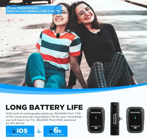 Vista 2 de Saramonic Blink500 Prox - Micrófono inalámbrico Lavalier para iPhone, rango de 164 pies, micrófono inalámbrico para iPhone