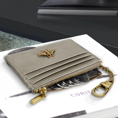 Vista 45 de SEAVILIA Tarjetero llavero cartera para mujer con ventana de identificación RFID monedero regalo abeja delgada minimalista pequeña cartera