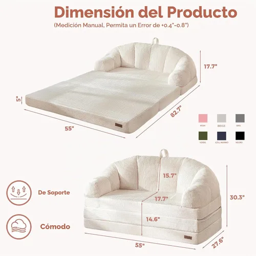 Vista 2 de MAXYOYO Sofá cama plegable con respaldo, sofá plegable sin hueso con asa