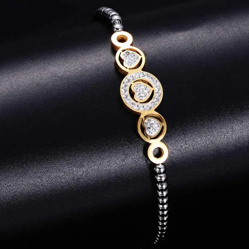 Vista 2 de Pulsera de cuentas de acero inoxidable con forma de corazón para boda cóctel fiesta