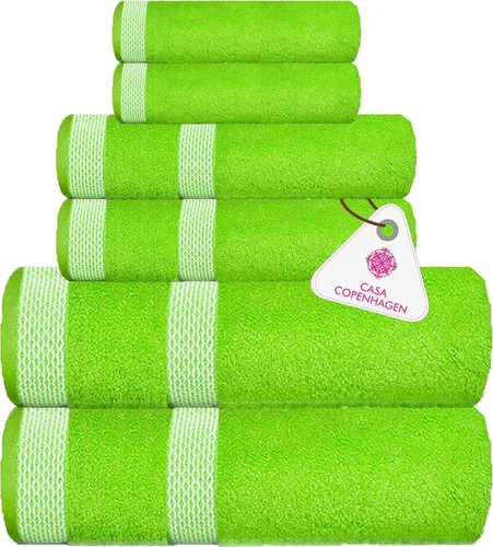 Vista 109 de CASA COPENHAGEN Exotic - Juego de 6 toallas de diseño de 100% algodón egipcio, color azul aguamarina, 550 GSM, 2 toallas de baño, 2 toallas de baño