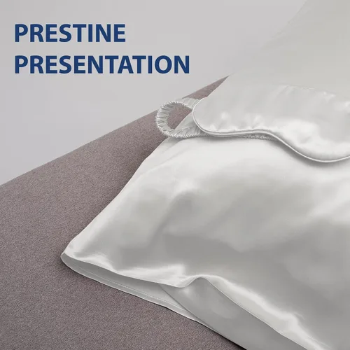 Vista 5 de Cathay Home Juego de accesorios de ropa de cama de satén, fundas de almohada, máscara de ojos, coleteros, suave como la seda, resistente a las Blanco