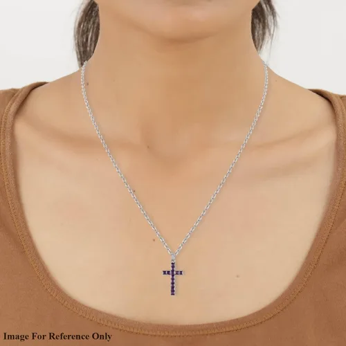 Vista 5 de Shop LC - Collar con colgante de cruz de amatista púrpura para mujeres y hombres, joyería religiosa, cadena de acero inoxidable, tamaño 20 pulgadas