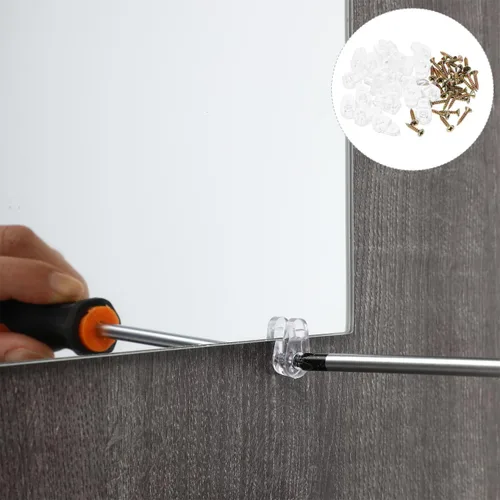 Vista 4 de Cabilock Kit de clips de retención de puerta de vidrio, kit de clips de retención de vidrio transparente de plástico con tornillos para fijar