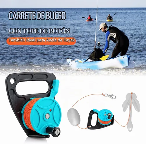 Vista 3 de Carrete de buceo con tapón de pulgar y línea de 150 pies azul
