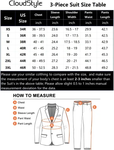 Vista 2 de Cloudstyle Traje formal de 3 piezas para hombre, ajuste delgado, chaqueta de cena con cola de golondrina