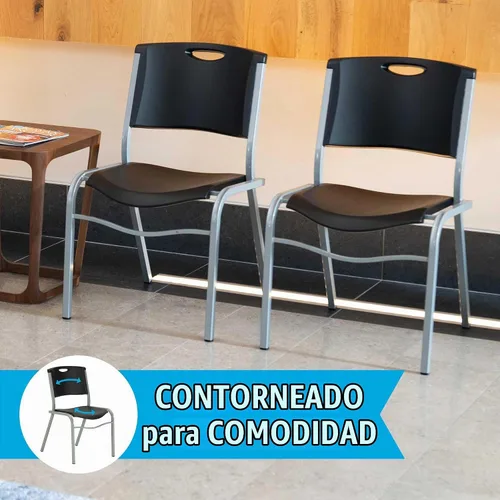 Vista 3 de Lifetime 42830 - Silla apilable, color negro con marco de acero plateado, paquete de 4