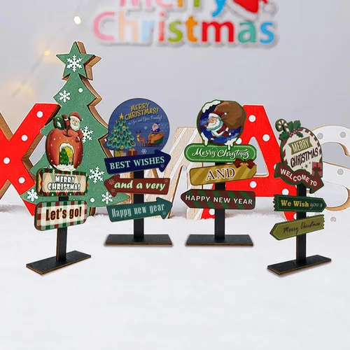 Vista 6 de Decoraciones de mesa de Navidad, 4 tableros rectangulares de madera, estilo rústico de granja, policromo, 8.86 x 4.72 pulgadas, montaje en pared