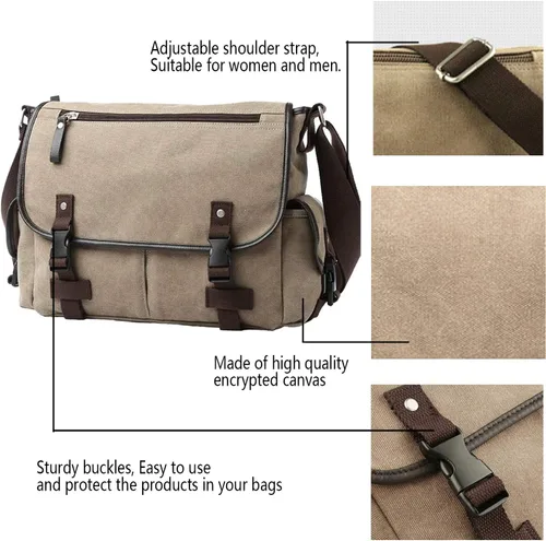 Vista 3 de [Actualizado] Bolso mensajero de lona vintage de 13, 15.6 y 17 pulgadas, bolso de hombro grande para computadora portátil, para mujeres y hombres