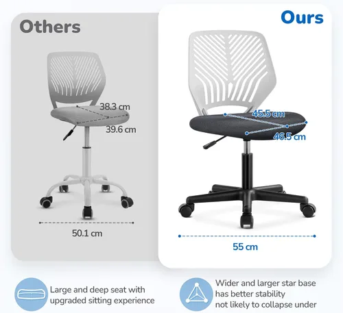 Vista 4 de Topeakmart - Silla de escritorio pequeña sin brazos, altura giratoria ajustable, color gris oscuro
