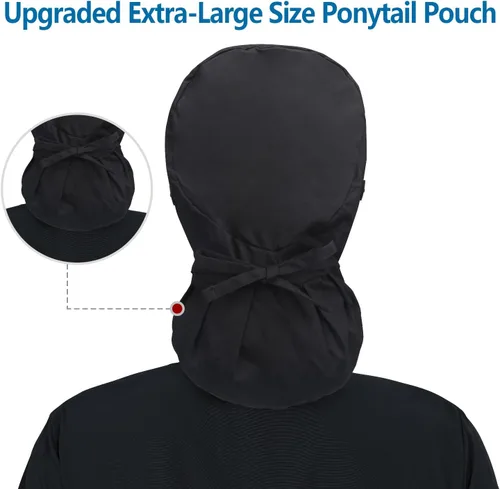 Vista 5 de Gorra de trabajo ajustable con botón, gorro de trabajo de algodón, banda para el sudor con bolsillo para cola de caballo, lazo elástico