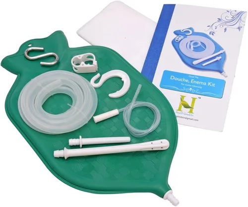 Vista 4 de Kit de bolsa de enema para limpieza de colon con manguera de silicona curada de platino (2 cuartos de galón, parte superior abierta) - Verde