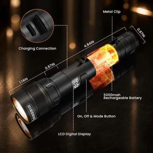 Vista 9 de Rechargeable Flashlight High Lumens, Super Bright LED Flash Light with 4 Lighting Modes, LCD Power Display, IP54 USB-C Handheld linternas with Metal