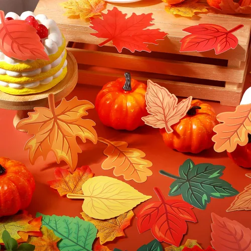 Vista 4 de Cholemy 108 piezas de hojas de arce, decoración de otoño para el aula, decoración de tablón de anuncios de otoño, papel de hojas de otoño