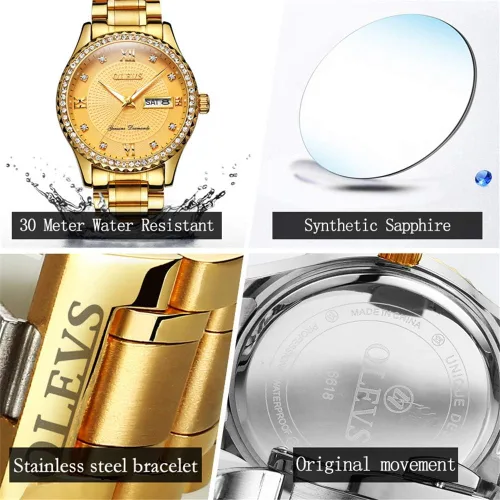 Vista 5 de OLEVS Men Quartz Business Watch with Stainless Steel Band Classic Waterproof Watches Roman Numeral Unique Calendar Date Window Wristwatch