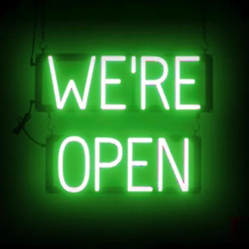 Vista 55 de SpellBrite Letrero LED Neon OPEN para negocios - Azul, 17" x 6