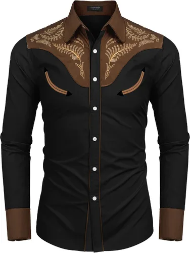 Vista 4 de COOFANDY Men's Western Embroidered Shirts Cowboy Casual Shirt Button Down Shirts