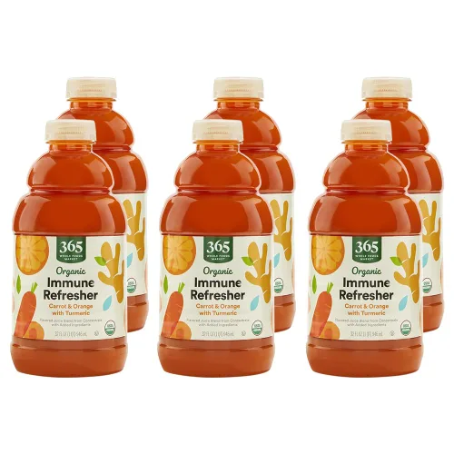 Vista 7 de 365 by Whole Foods Market, Zumo orgánico de zanahoria y naranja con cúrcuma, refrescante inmunológico, 32 onzas líquidas