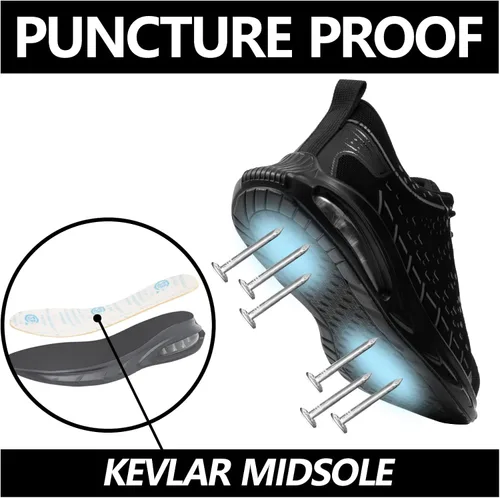 Vista 4 de SUADEX Zapatos de punta de acero para hombres y mujeres, zapatos de trabajo indestructibles, ligeros y cómodos, zapatos de seguridad antideslizantes