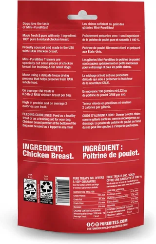 Vista 2 de PureBites Mini golosinas liofilizadas de pollo para perros, 1 ingrediente, fabricadas en Estados Unidos, 2.1 onzas 100% Chicken Breast, Freeze