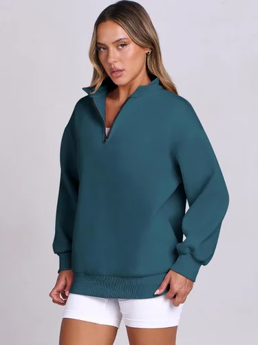 Vista 4 de ANRABESS Sudaderas de gran tamaño para mujer, sudaderas con capucha y media cremallera de 14, ropa de otoño 2024 Y2k