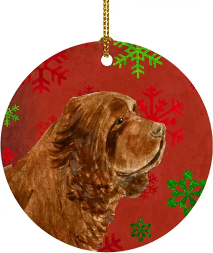 Vista 40 de Caroline's Treasures Affenpinscher - Adorno de cerámica para colgar en el árbol de Navidad con copos de nieve rojos y verdes, para el hogar