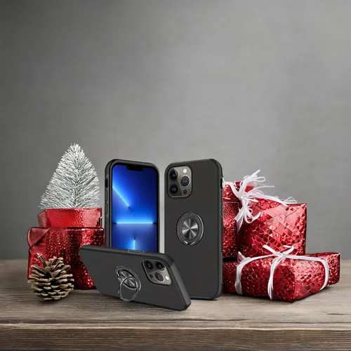 Vista 2 de Funda compatible con iPhone XR con protector de pantalla de vidrio templado para hombres, funda protectora ligera 2 en 1 con soporte de anillo